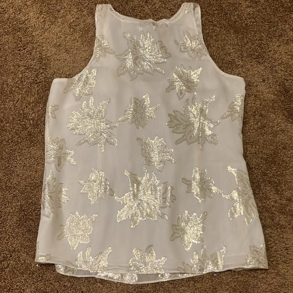 WHBM. BEAUTIFUL SLEEVELESS CREAM WITH SPARKLING FLOWERS/LEAVES. SIZE LARGE. NWT - Picture 5 of 7